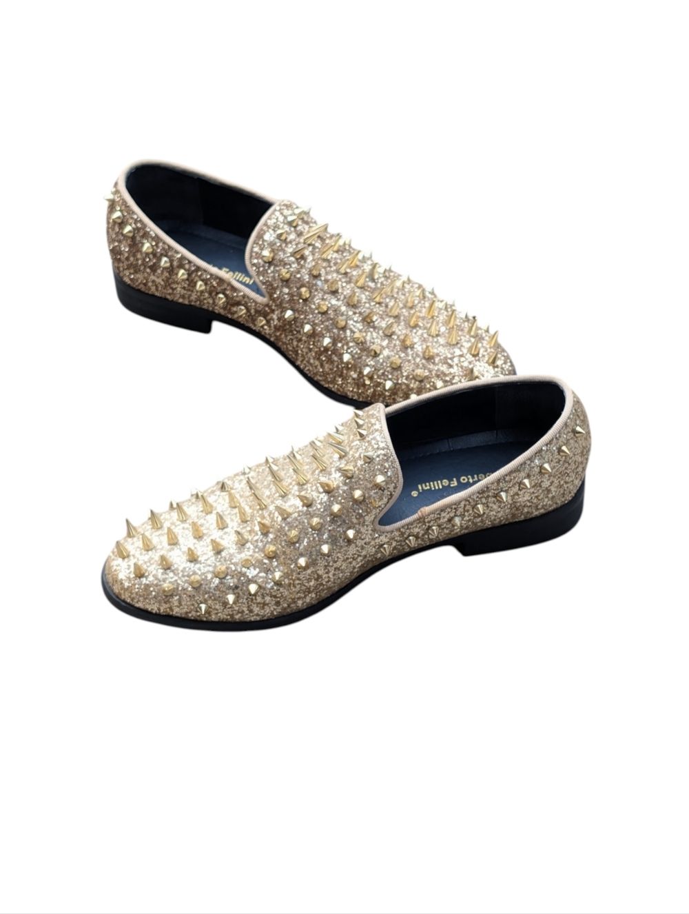 Alberto Fellino Sparko Gold Metallic Spiked Loafers Size 8.5 Mens